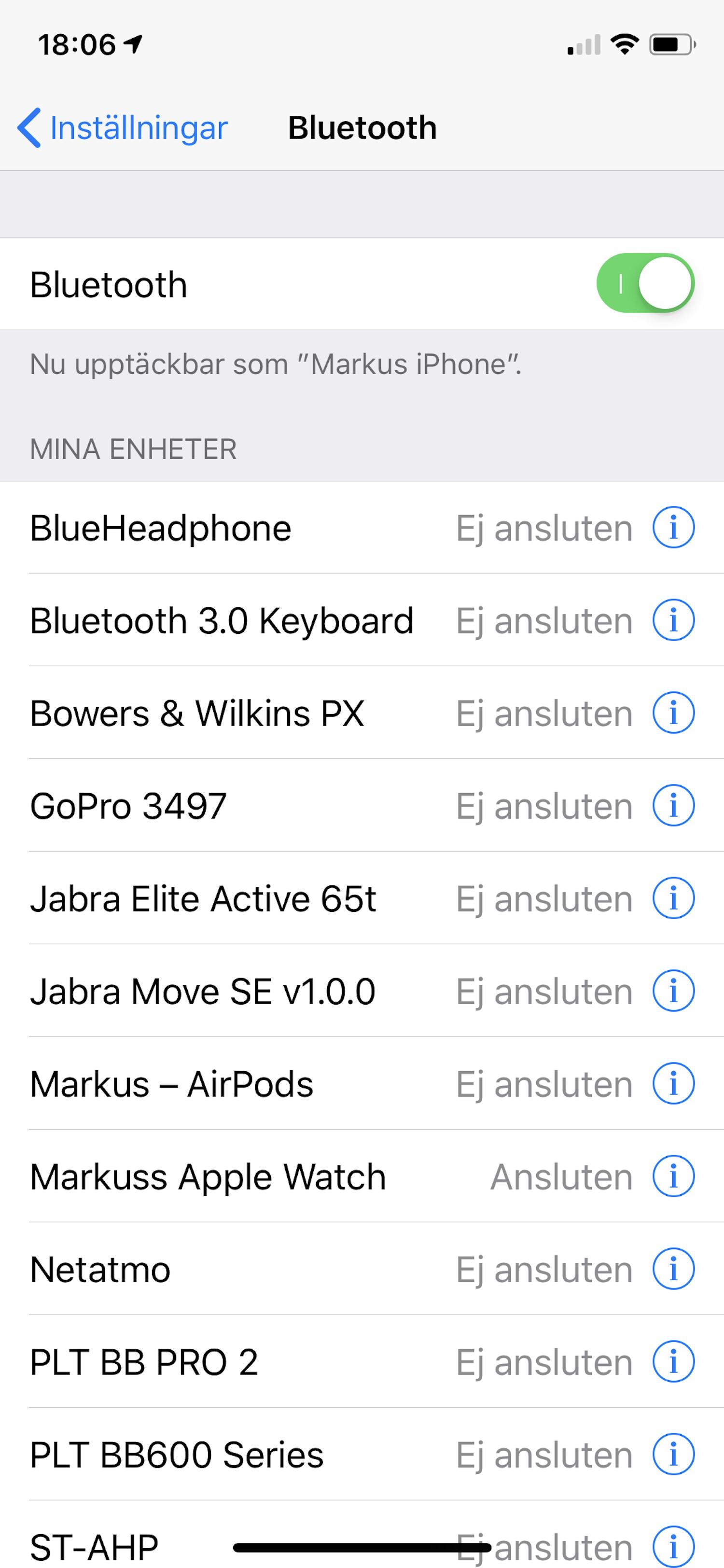 Bluetooth i iOS Aktivera Bluetooth i iOS